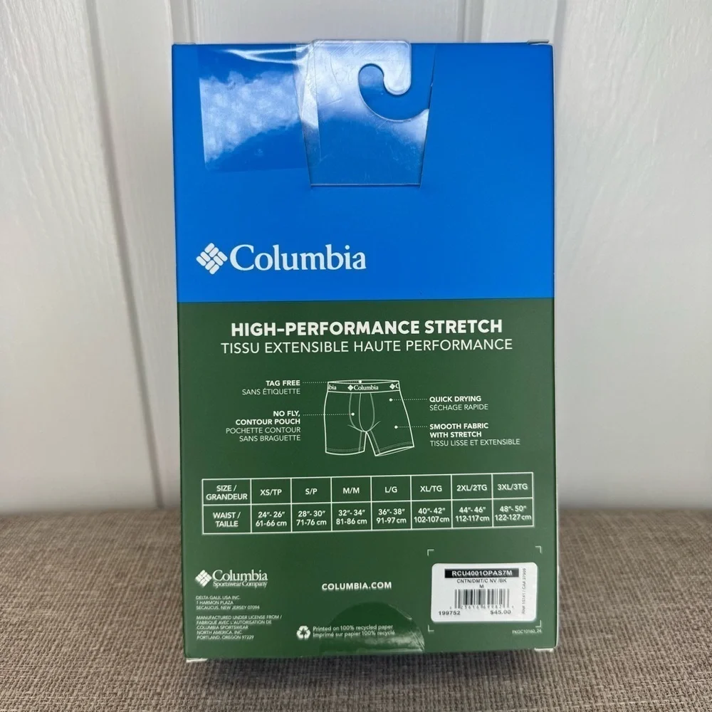 Columbia Men's Boxer Briefs Underwear High-Performance Stretch 4 four pk small